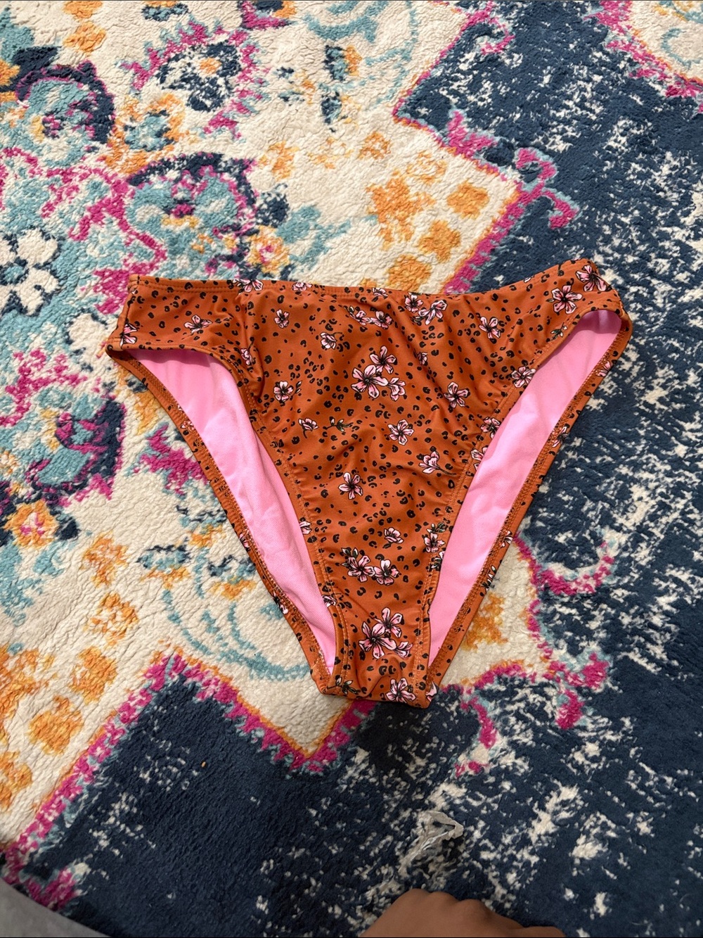 Xhilaration Rust-Orange Floral Bikini Bottom with Pink Lining